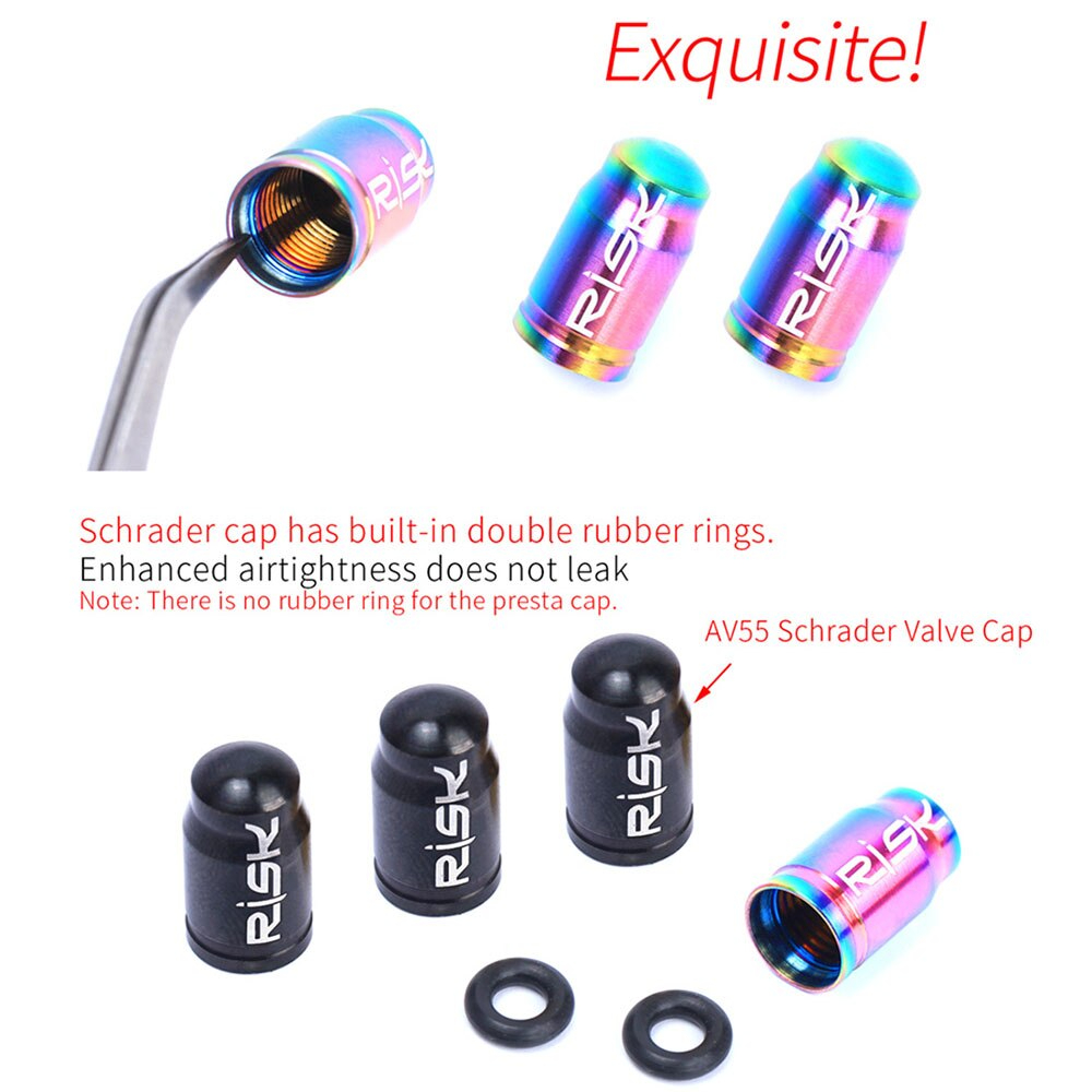 ฝาปิดจุ๊บจักรยานแบบอลูมิเนียม CNC RISK พร้อมกล่อง AV/FV พร้อมน็อตวาล์วยางใน+สติกเกอร์ติดล้อ