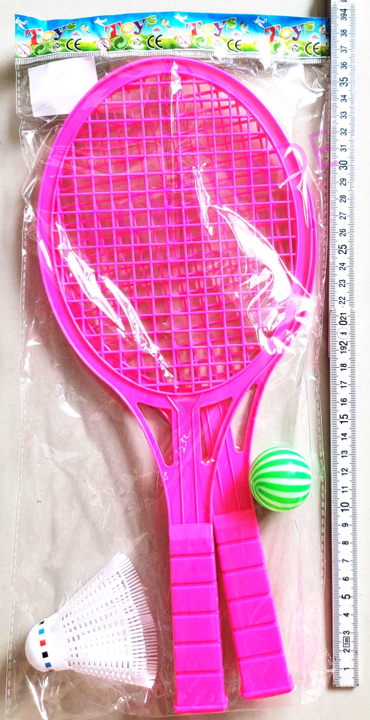 ไม้แบดสีสด 2 ชิ้น+ลูกแบดถุง 40 ซม.