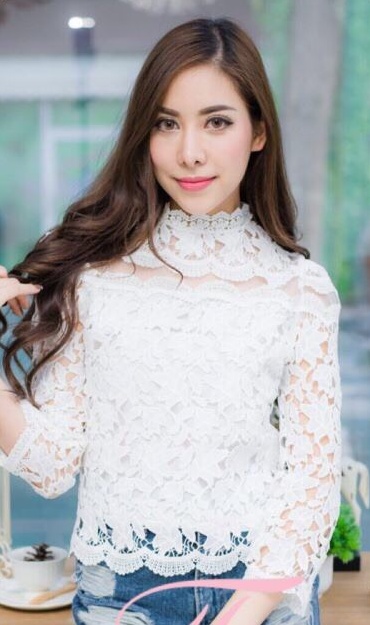 เสื้อลูกไม้สไตน์เกาหลี เสื้อลูกไม้สไตน์วัยรุ่น เสื้อใส่ผ้าซิ่น เสื้อลูกไม้แขนยาว 5 ส่วน เสื้อลูกไม้ใส่กับผ้าซิ่น สำเนา