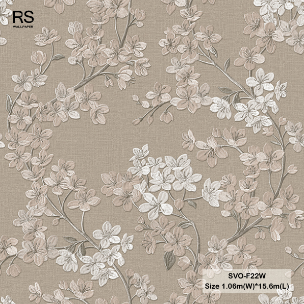 วอลเปเปอร์ลายดอกไม้สีน้ำตาล พื้นสีเทา SVO-F22W