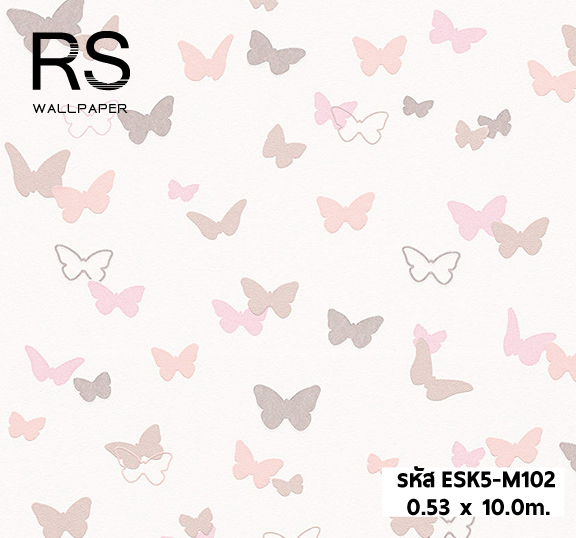 วอลเปเปอร์การ์ตูน ผีเสื้อชมพูอ่อน พื้นขาวESK5-M102