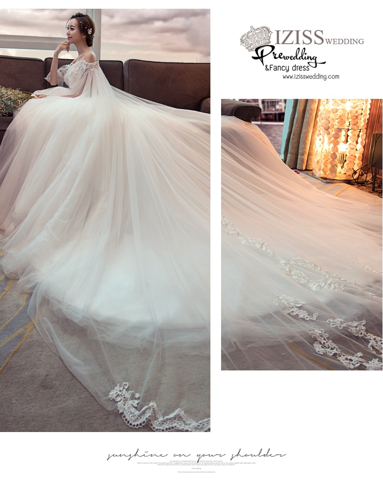 BR340 **พรีออเดอร์**ชุดแต่งงาน&ชุดเจ้าสาวแบบยาวอลังการ สีขาวเกรดพรีเมี่ยม หรูหราน่ารัก สวยโดดเด่นไม่ซ้ำใคร