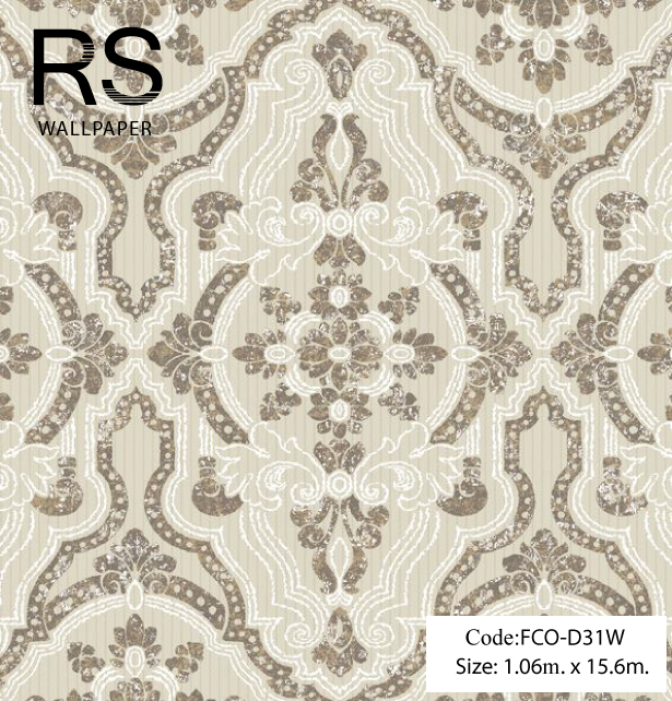 วอลเปเปอร์ลายหลุยส์สีน้ำตาลทองพื้นสีน้ำตาลอ่อน FCO-D31W