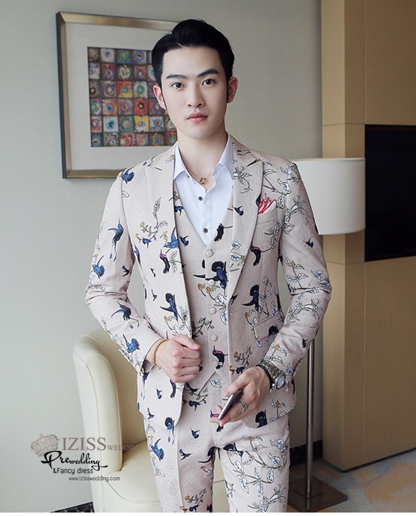 ST119- **พรีออเดอร์**สูทแฟนซีผู้ชายลายนกนางแอ่น แขนยาว พร้อมกางเกง ชุดสูทเจ้าบ่าว สูทแฟนซี ถ่ายพรีเวดดิ้ง & ชุดแต่งงานแฟนซี (Fancy wedding dress) สูทผู้ชายลายนกนางแอ่น
