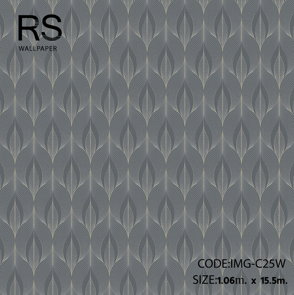 วอลเปเปอร์สไตล์โมเดิร์น ทรงโค้ง สีเทาดำแทรกทองIMG-C25W