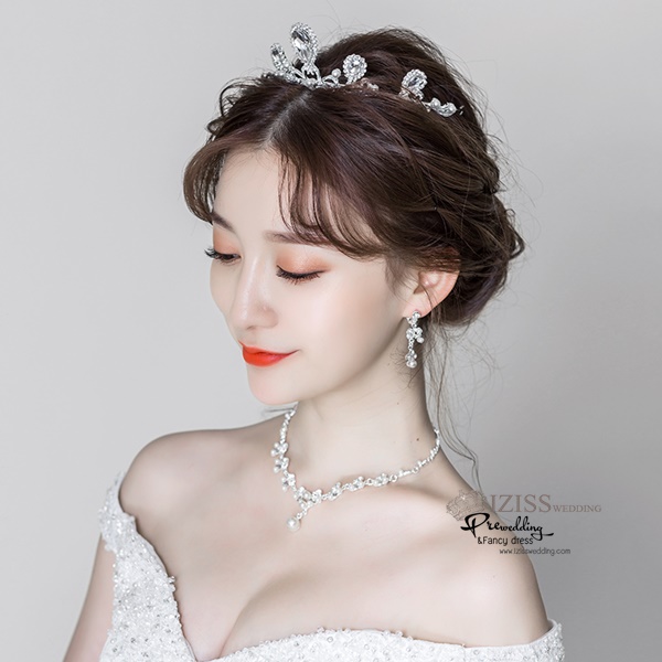 AC007 **พรีออเดอร์**เทียร่า มงกุฎเพชร ต่างหู สร้อยคอเจ้าสาว ชุดเครื่องประดับเจ้าสาวสวยหรูดุจเจ้าหญิง