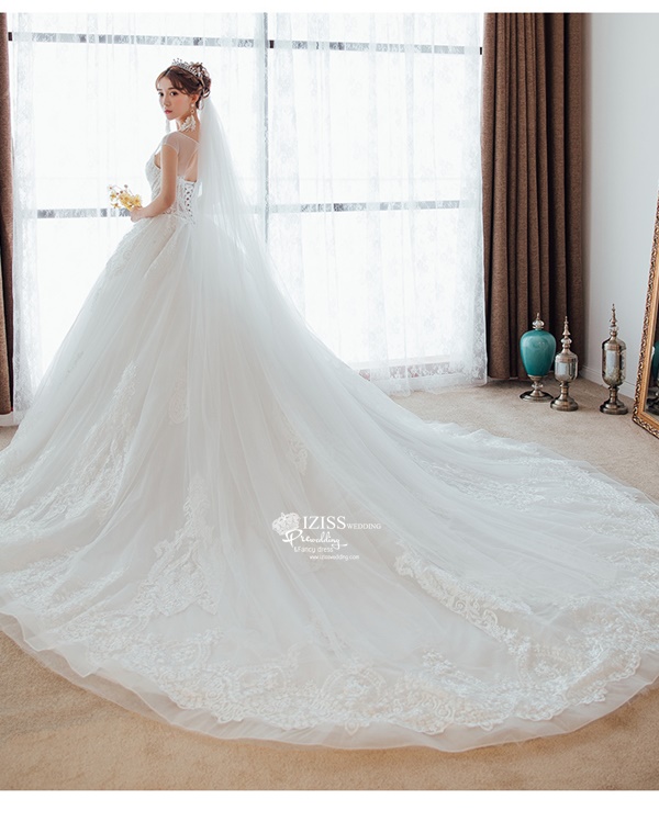 BR352 **พรีออเดอร์**ชุดแต่งงาน&ชุดเจ้าสาวแบบยาวอลังการ สีขาวเกรดพรีเมี่ยม หรูหราน่ารัก สวยโดดเด่นไม่ซ้ำใคร