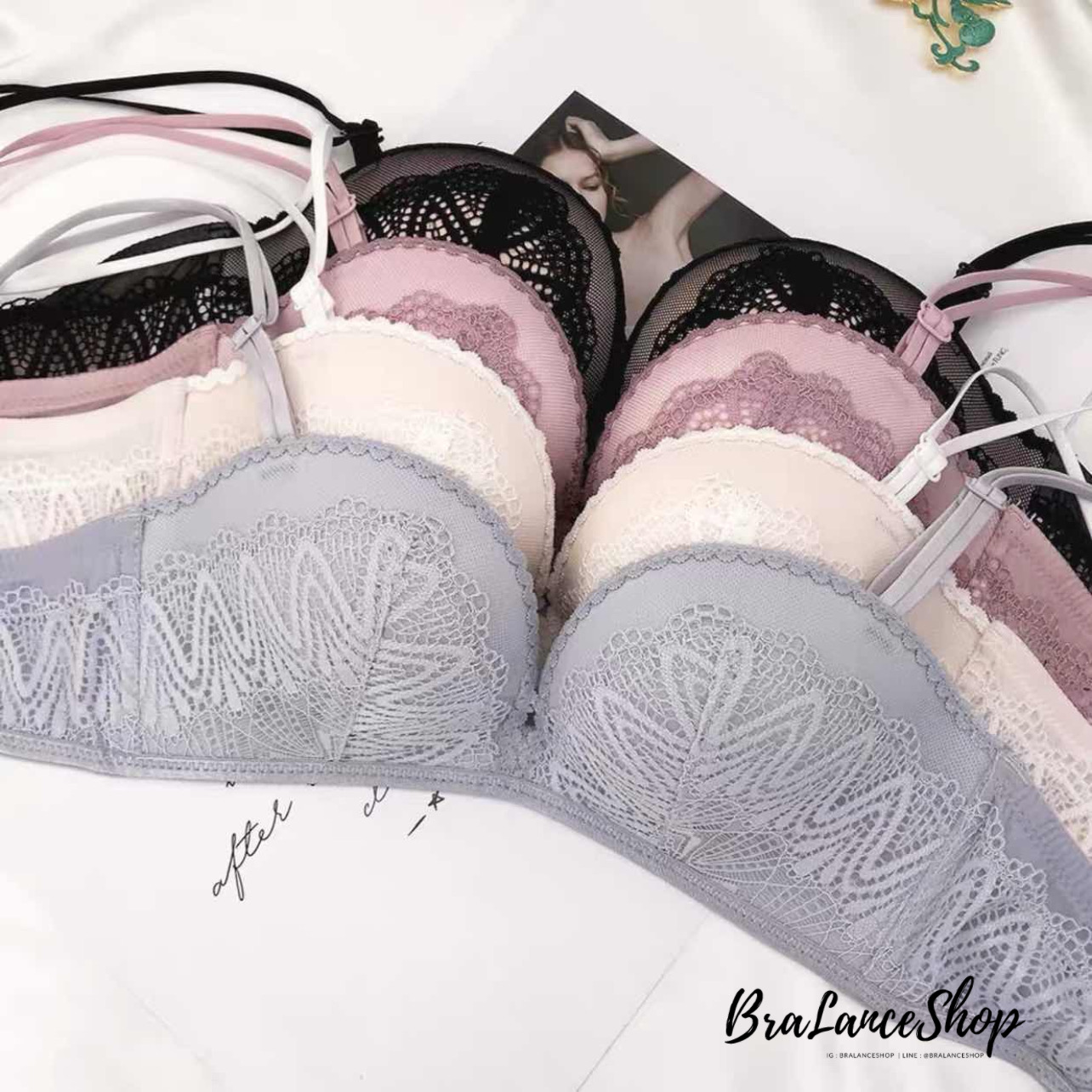 BLS✿603 Setบรา+กกน. ชุดชั้นในลูกไม้ไร้โครง ทรงครึ่งเต้าเกาะอก