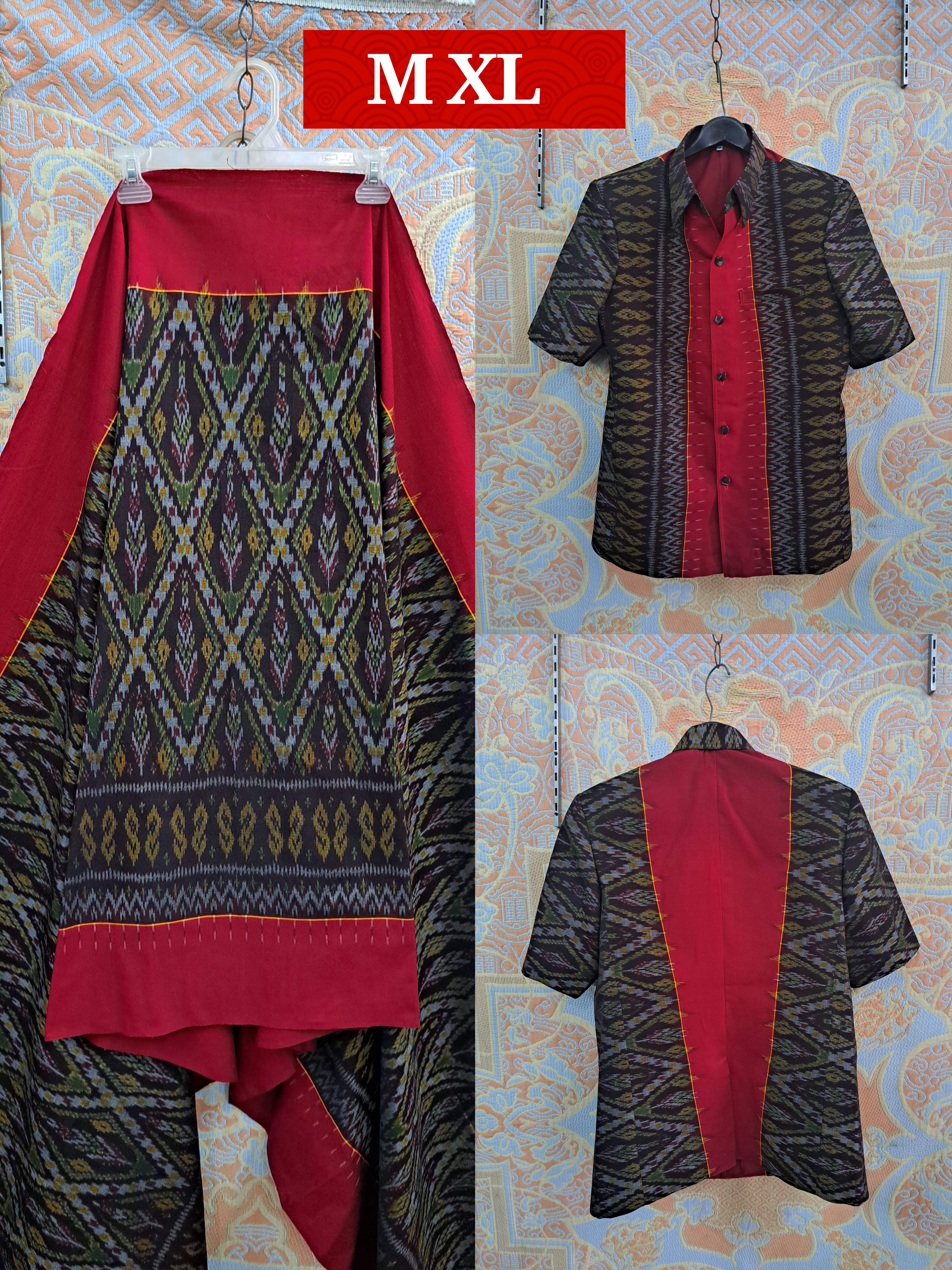 เสื้อสูทชายฝ้ายแท้มัดหมี่ตีนแดงทอมือ เสื้อสูทชายฝ้ายแท้ สูทผ้าไทยชาย ซาฟารีผ้าไทยชาย สูทผ้าฝ้ายมัดหมี่ตีนแดง