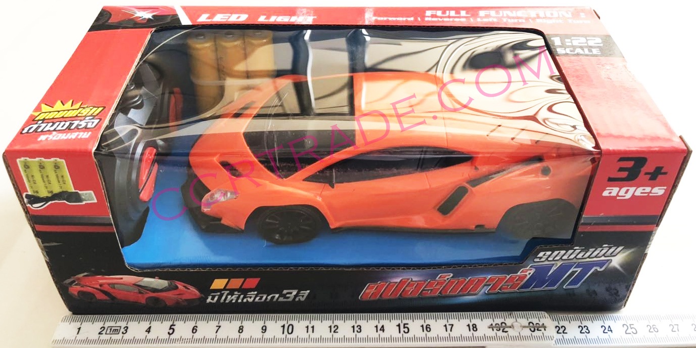 รถแลมโบกีนี่บังคับ+รีโมทไร้สาย มีไฟหน้า แถมถ่านชาร์ทกล่อง 27 ซม.(1x3)