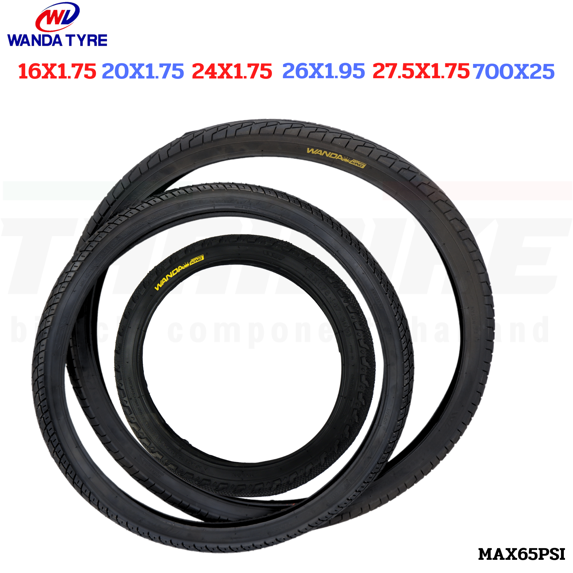 ยางนอกจักรยานขอบลวด WANDAKING 16x1.75 20x1.75 24x1.75 26x1.95 27.5X1.75 700C