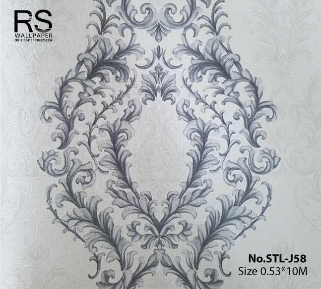 วอลเปเปอร์ ลายหลุยส์สีดำ พื้นสีขาว No.STL-J58