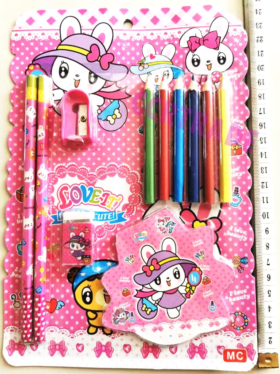 ชุดเครื่องเขียน+สีไม้แผงการ์ตูน 24 ซม.