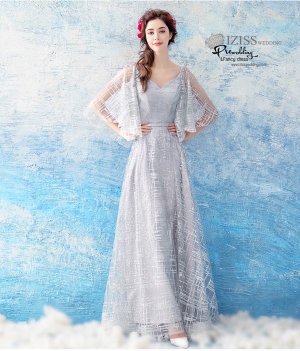 DL063 - **พรีออเดอร์** ชุดราตรี เดรสยาวออกงาน (Night party dresses) ชุดไปงานแต่งงานสวยๆ "ธีมสีเงินแต่งกลิตเตอร์"