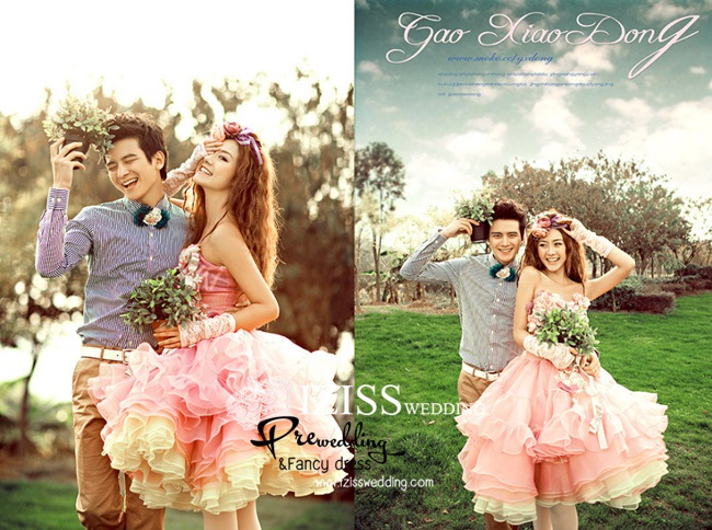 PW010 - **สินค้ากำลังจะเข้าค่ะ** ชุดคู่ถ่ายพรีเวดดิ้ง (prewedding dress) & ชุดแต่งงานแฟนซี (Fancy wedding dress)ชายหญิง สไตล์ colorful "ธีมสีชมพู-เหลือง""