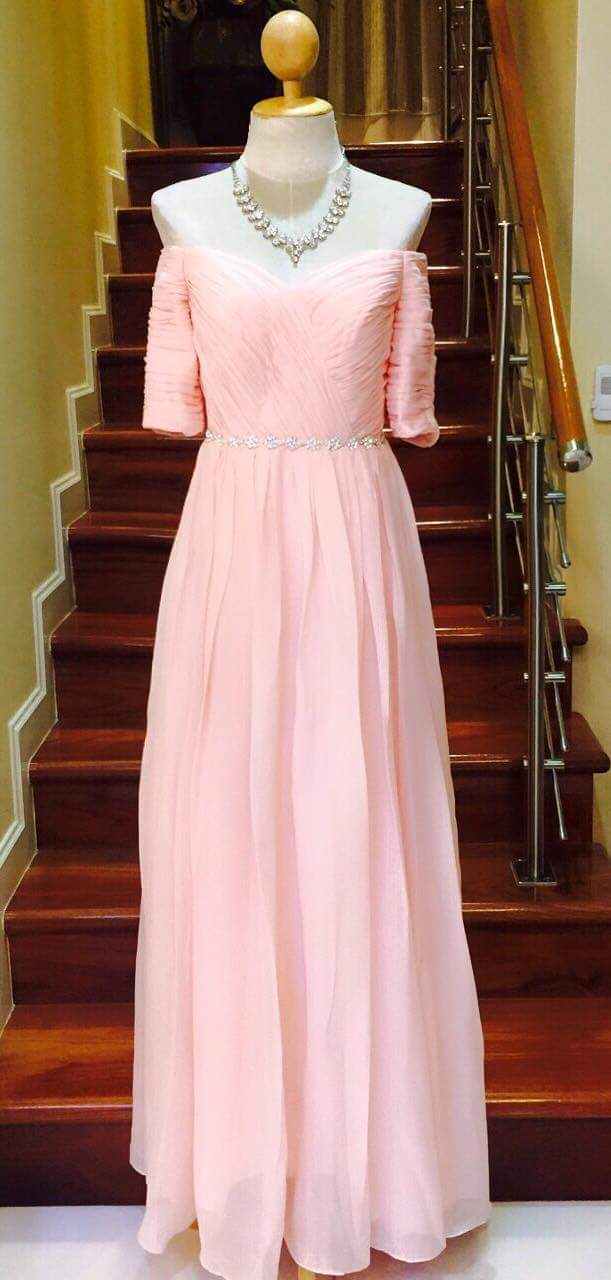 ชุดออกงาน ชุดราตรี เพื่อนเจ้าสาว เดรสไปงาน แบบมีแขนน่ารักสไตนเกาหลี