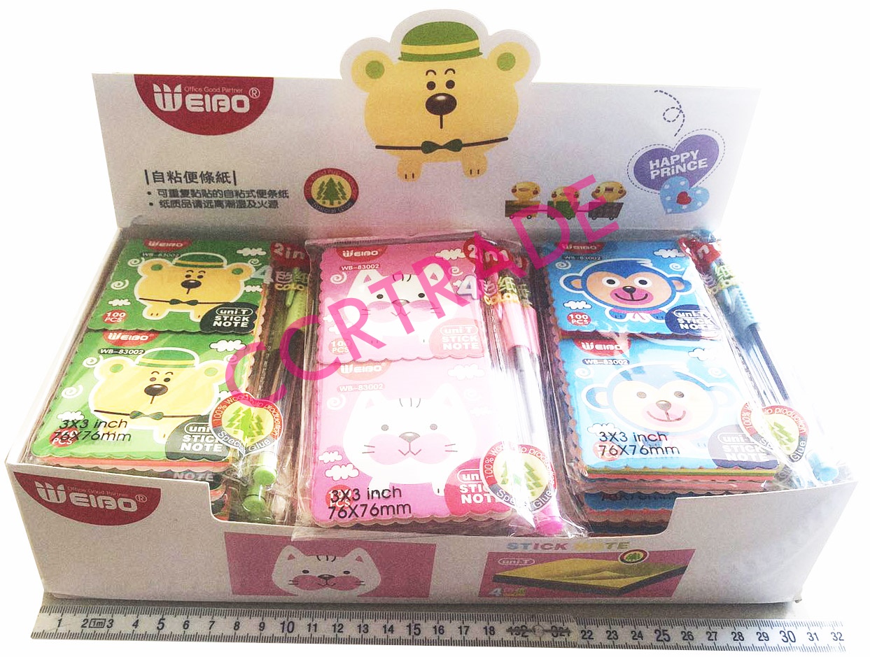 โพสอิทสีสะท้อน 2 ชิ้น+ปากกากล่อง 18.5 ซม.(1x24)