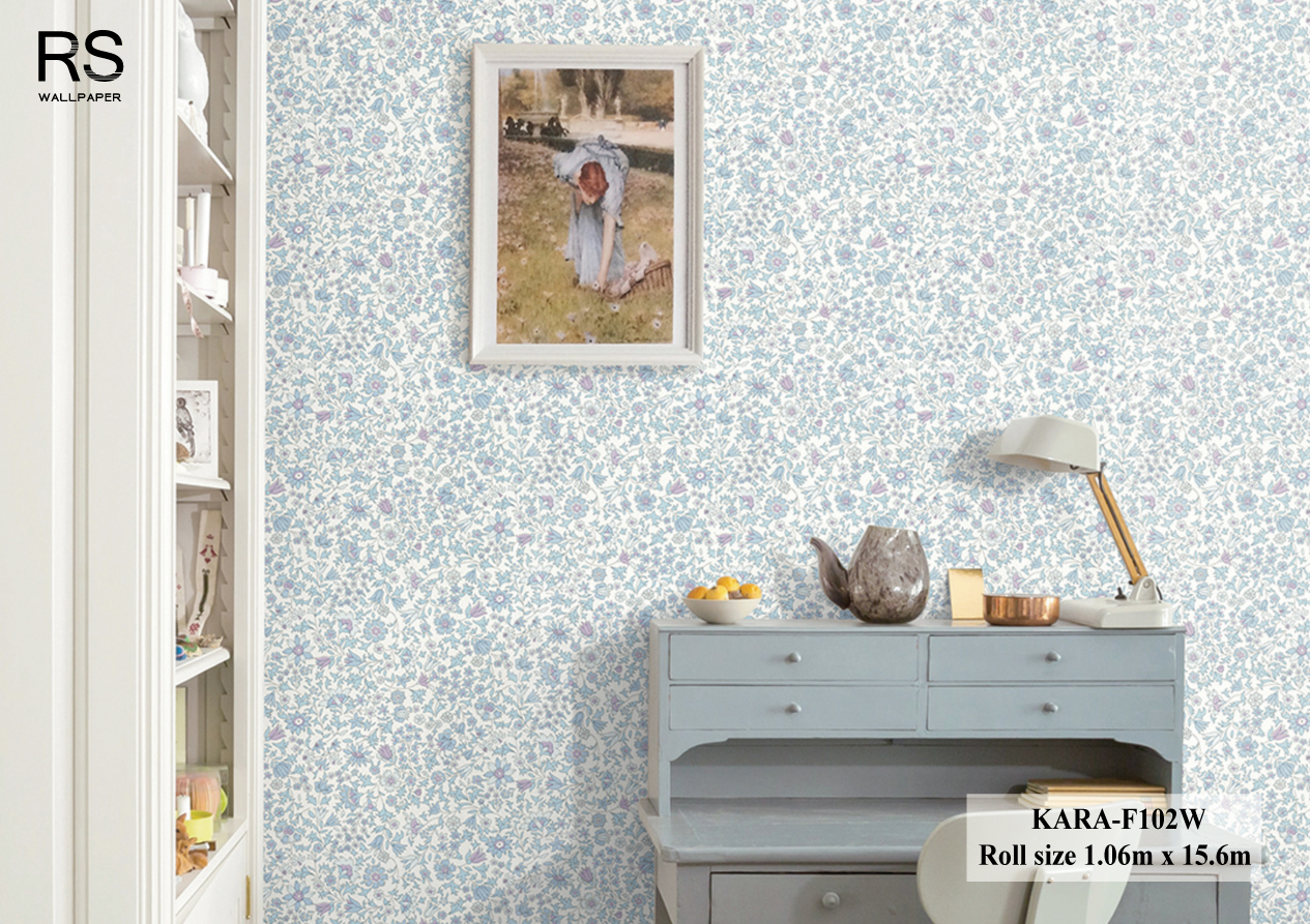 วอลเปเปอร์ ลายดอกไม้เล็กๆมินิมอล สีฟ้าม่วง KARA-F102W