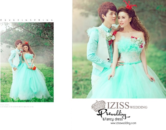 PW103 - Pre order ชุดคู่ถ่ายพรีเวดดิ้ง (prewedding dress) & ชุดแต่งงานแฟนซี (Fancy wedding dress)ชายหญิง "ธีมสีเขียว-ขาว"