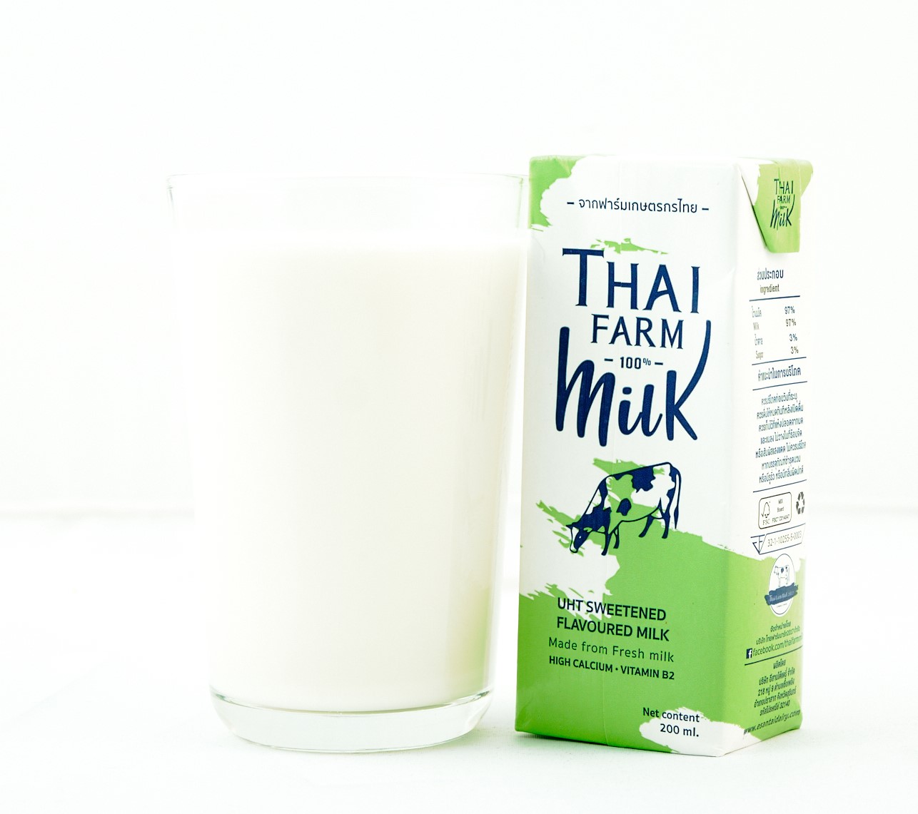 ไทยฟาร์ม นมโคสด รสหวาน (กล่องสีเขียว) ขนาด 200 มล. (Thai Farm Milk - Sweet taste 200ml) แพ็ค 6 กล่อง