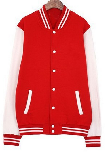 เสื้อเบสบอลสีแดงแขนขาว Baseball Jacket Red-White