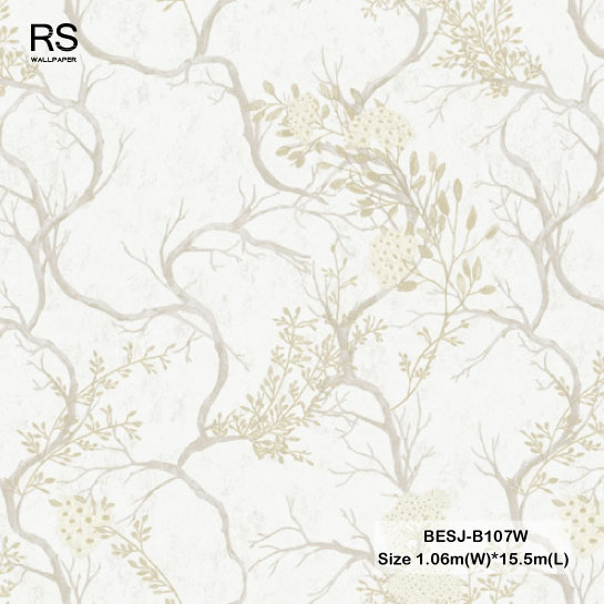 วอลเปเปอร์ลายดอกไม้วินเทจสีครีมทอง BESJ-B107W