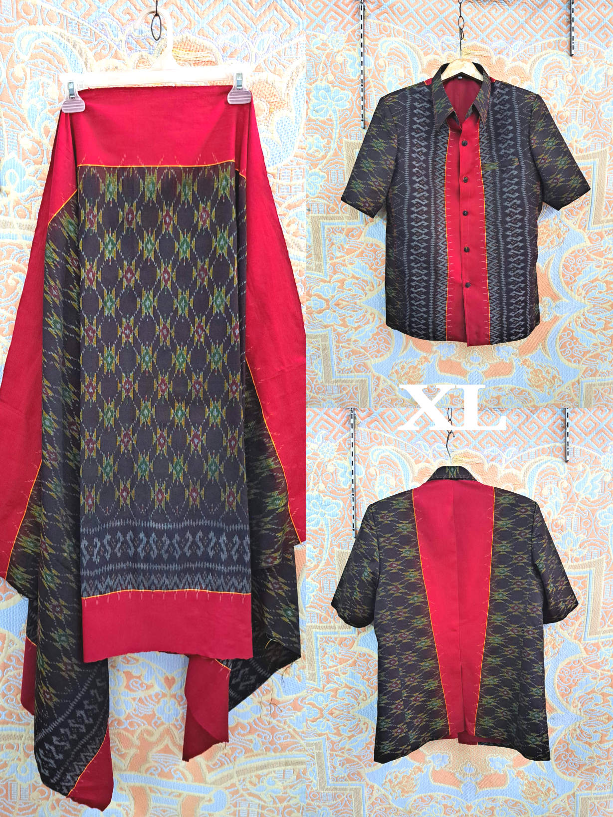 เสื้อสูทชายฝ้ายแท้มัดหมี่ตีนแดงทอมือ เสื้อสูทชายฝ้ายแท้ สูทผ้าไทยชาย ซาฟารีผ้าไทยชาย สูทผ้าฝ้ายมัดหมี่ตีนแดง