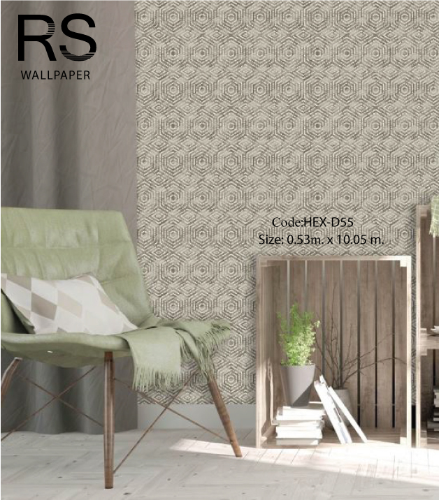 วอลเปเปอร์ลายลูกคิวบิกไม้เพ้นท์ด้วยเส้นรูปทรงอิสระ HEX-D55