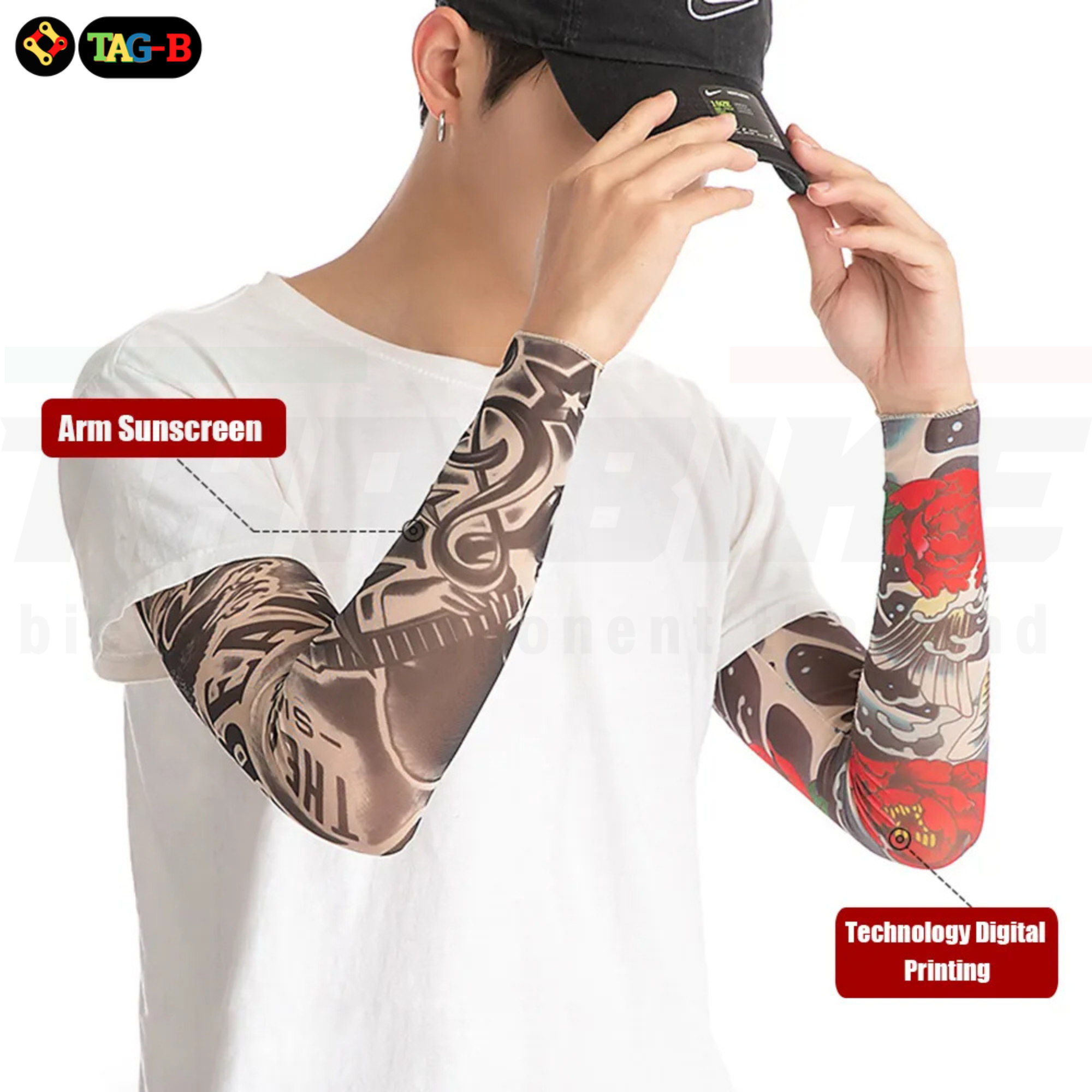 ปลอกแขน ลายสัก ลาย Tattoo ป้องกันแดดและรังสียูวี สำหรับปั่นจักรยาน