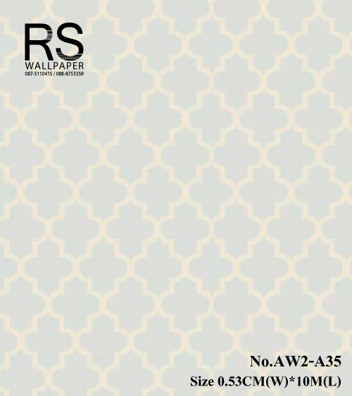วอลเปเปอร์ลาย ฉลุโมเดินร์ พื้นสีขาวอมเขียว ลายสีน้ำตาล AW2-A35