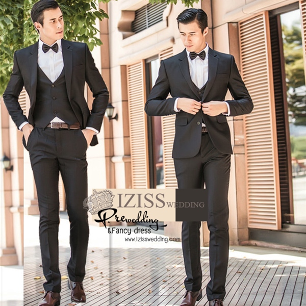 ST039**พรีออเดอร์**สูทผู้ชายสีดำแขนยาว พร้อมกางเกง ชุดสูทเจ้าบ่าว สูทแฟนซี ถ่ายพรีเวดดิ้ง & ชุดแต่งงานแฟนซี (Fancy wedding dress) สูทผู้ชายสีดำ