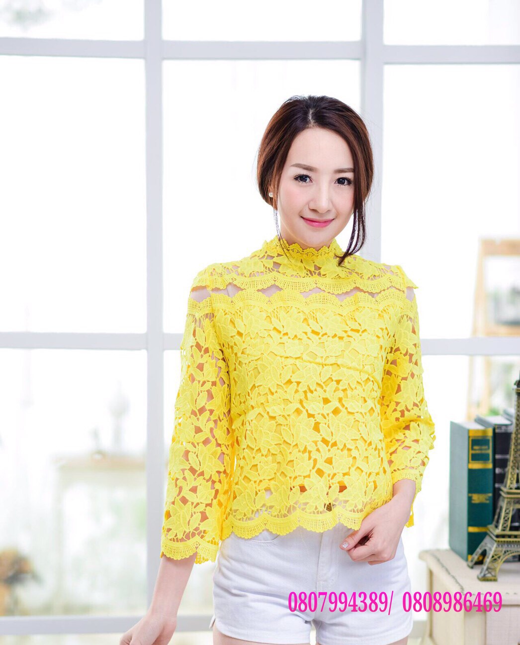 เสื้อลูกไม้สไตน์เกาหลีสีเหลือง เสื้อลูกไม้สไตน์วัยรุ่นสีเหลือง เสื้อใส่ผ้าซิ่น เสื้อลูกไม้แขนยาว5 ส่วน เสื้อลูกไม้ใส่กับผ้าถุงสีเหลืองสวยๆ