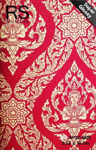 ลายไทย เทพพนม สีพื้นแดง (รุ่นเงา) AYO2-M26