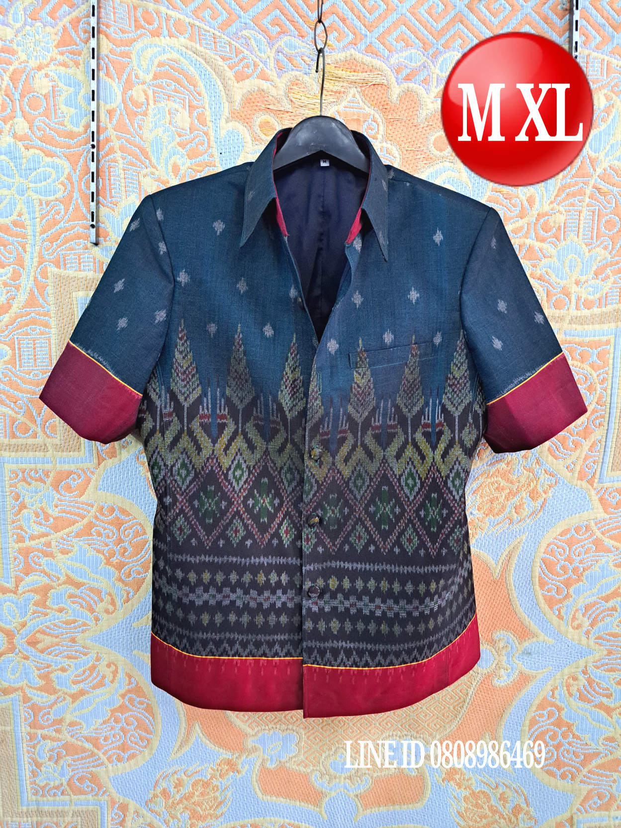 เสื้อสูทชายฝ้ายแท้มัดหมี่ตีนแดงทอมือ เสื้อสูทชายฝ้ายแท้ สูทผ้าไทยชาย ซาฟารีผ้าไทยชาย สูทผ้าฝ้ายมัดหมี่ตีนแดง