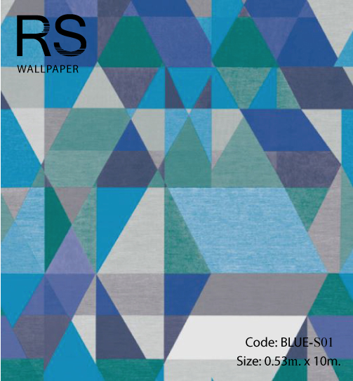 วอลเปเปอร์ลายโมเดิร์นกราฟฟิคโทนสีฟ้าเขียว BLUE-S01