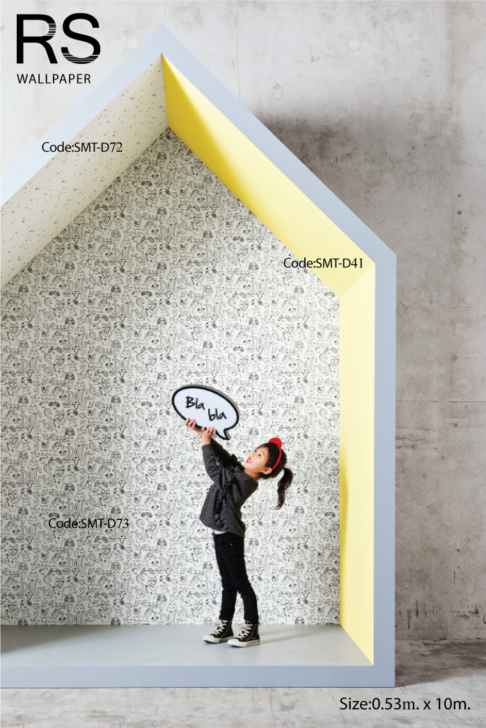 วอลเปเปอร์ลายน่ารักๆมีหยดสีน้ำสีดำสีเทา จุดสีเงิน และดาวสีเงิน SMT-D72