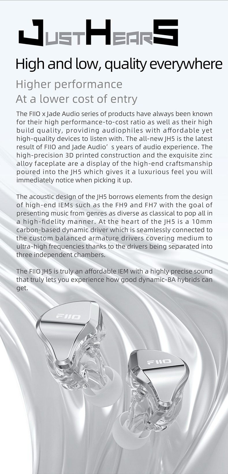 FiiO Jade Audio JH5 หูฟัง IEMs Hybrid 5 ไดรเวอร์ 1DA+4BA รองรับ Hi-Res ประกันศูนย์ไทย