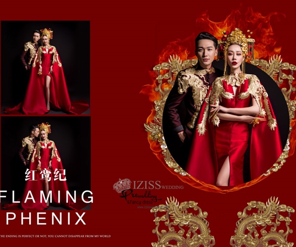 PW596 - **พรีออเดอร์ค่ะ** ชุดราตรีสีแดง ชุดกี่เพ้าประยุกต์สีแดง ชุดคู่ถ่ายพรีเวดดิ้ง (prewedding dress) & ชุดแต่งงานแฟนซี (Fancy wedding dress)ชายหญิง "ธีมสีแดงสด แดงเลือดหมู"