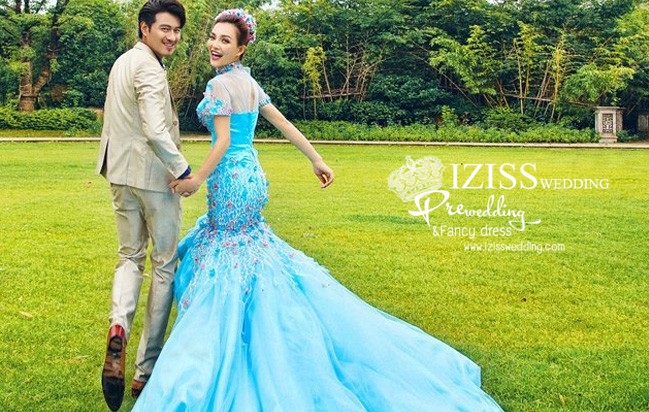 PW217 - Pre order ชุดคู่ถ่ายพรีเวดดิ้ง (prewedding dress) & ชุดแต่งงานแฟนซี (Fancy wedding dress)ชายหญิง "ธีมสีฟ้า-น้ำตาลบรอนด์"