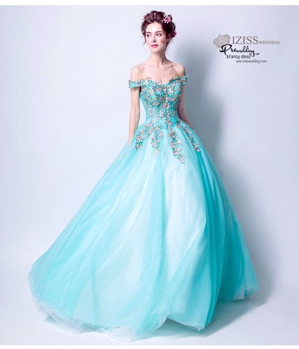 DL038 - **พรีออเดอร์** ชุดราตรี เดรสยาวออกงาน (Night party dresses) ชุดไปงานแต่งงานสวยๆ "ธีมสีเขียวมินท์ปักดอกสวย"