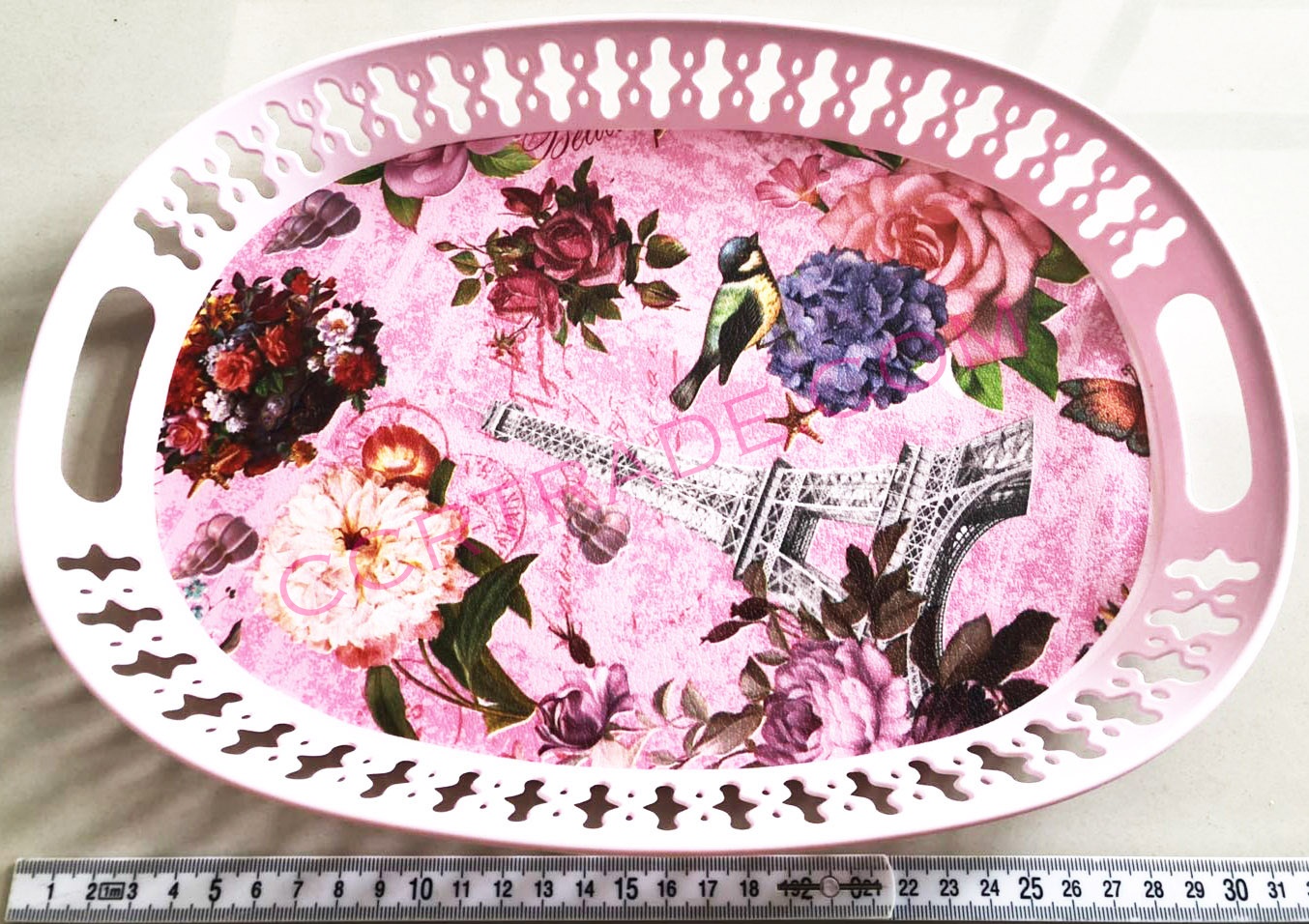 ถาดฉลุวงรีสีหวาน มีหูจับ (หนา) 24.5x34 ซม.