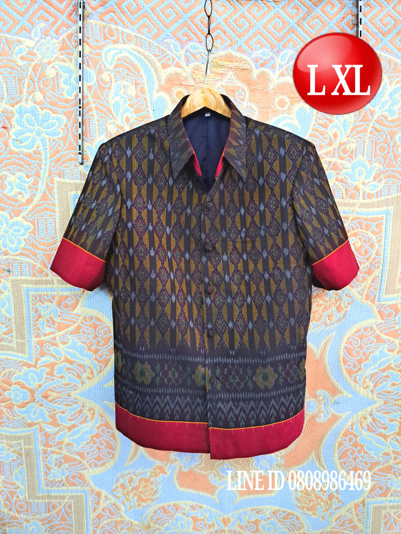 เสื้อสูทชายฝ้ายแท้มัดหมี่ตีนแดงทอมือ เสื้อสูทชายฝ้ายแท้ สูทผ้าไทยชาย ซาฟารีผ้าไทยชาย สูทผ้าฝ้ายมัดหมี่ตีนแดง