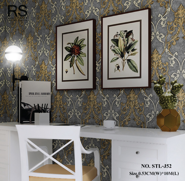 วอลเปเปอร์ ลายหลุยส์สีทองครีม พื้นสีน้ำตาล No.STL-J52