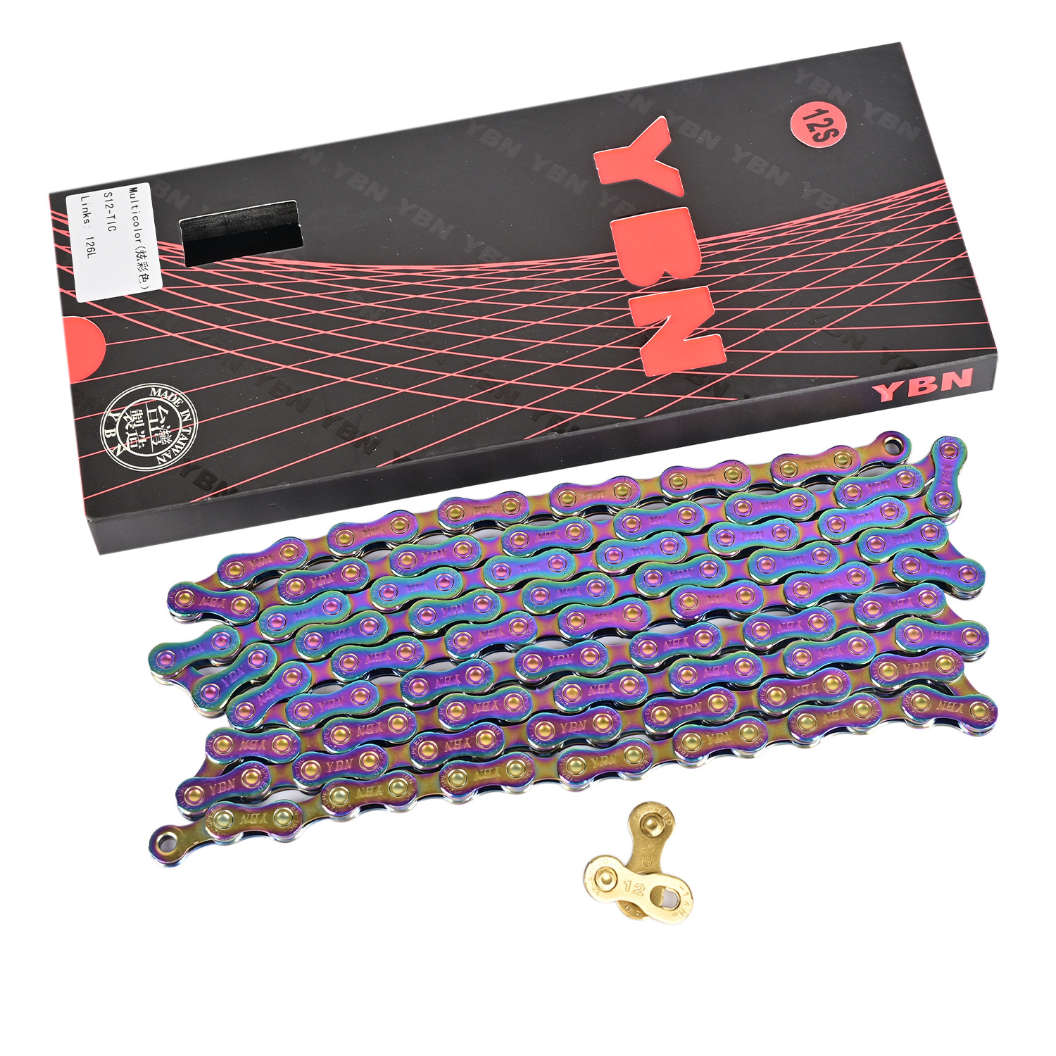 โซ่จักรยานสีรุ้ง YBN chain mountain bike road bike chain 12 speed แถมฟรีปลดเร็วสีทอง