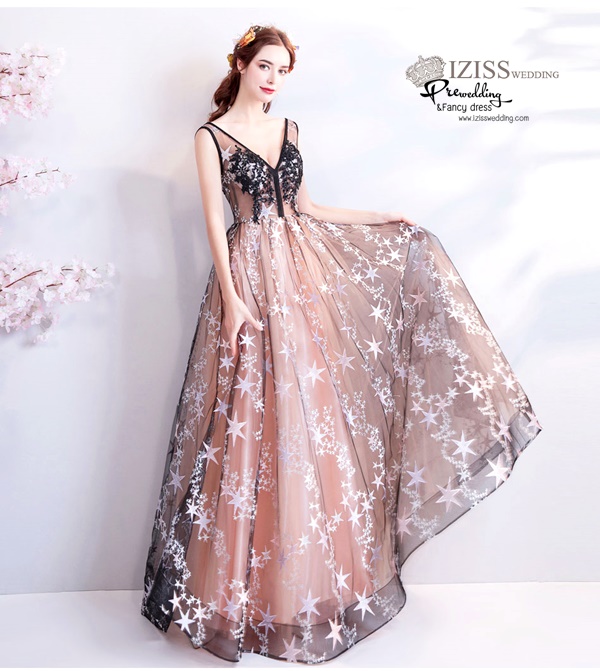 DL075 - **พรีออเดอร์** ชุดราตรี เดรสยาวออกงาน (Night party dresses) ชุดไปงานแต่งงานสวยๆ "ธีมสีกรมแต่งดอก 3D"