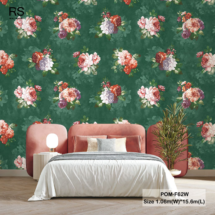 วอลเปเปอร์ลายดอกไม้สีม่วง พื้นสีน้ำตาลอ่อน POM-F62W