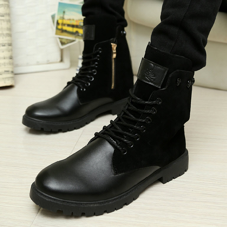พร้อมส่ง รองเท้าบูท ผู้ชาย รองเท้าหนัง PU ผู้ชาย สีดำ ซิปข้าง ใส่ทำงาน ใส่ลำลอง ใส่เที่ยว