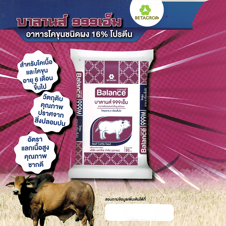 อาหารสัตว์บาลานส์ 999เอ็ม อาหารโคขุนชนิดผง 16%โปรตีน