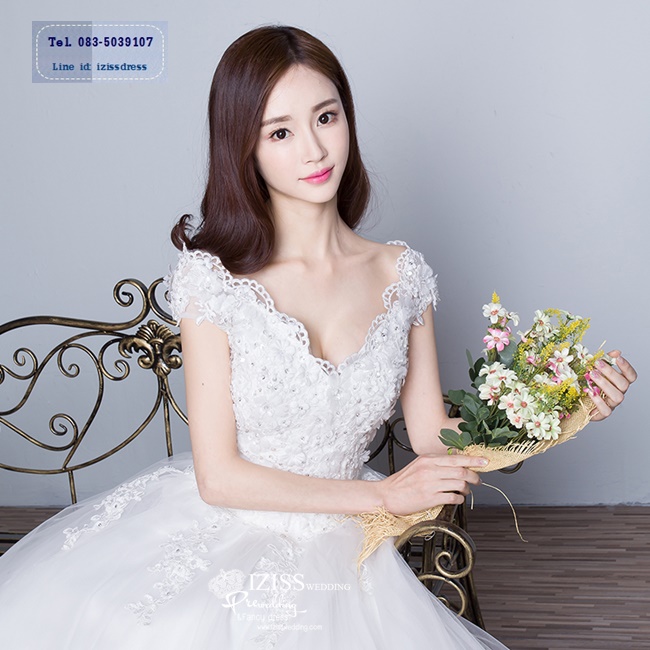 BR207 **พรีออเดอร์**ชุดแต่งงาน&ชุดเจ้าสาวแบบยาวสีขาวเกรดพรีเมี่ยม หรูหราน่ารัก สวยโดดเด่นไม่ซ้ำใคร
