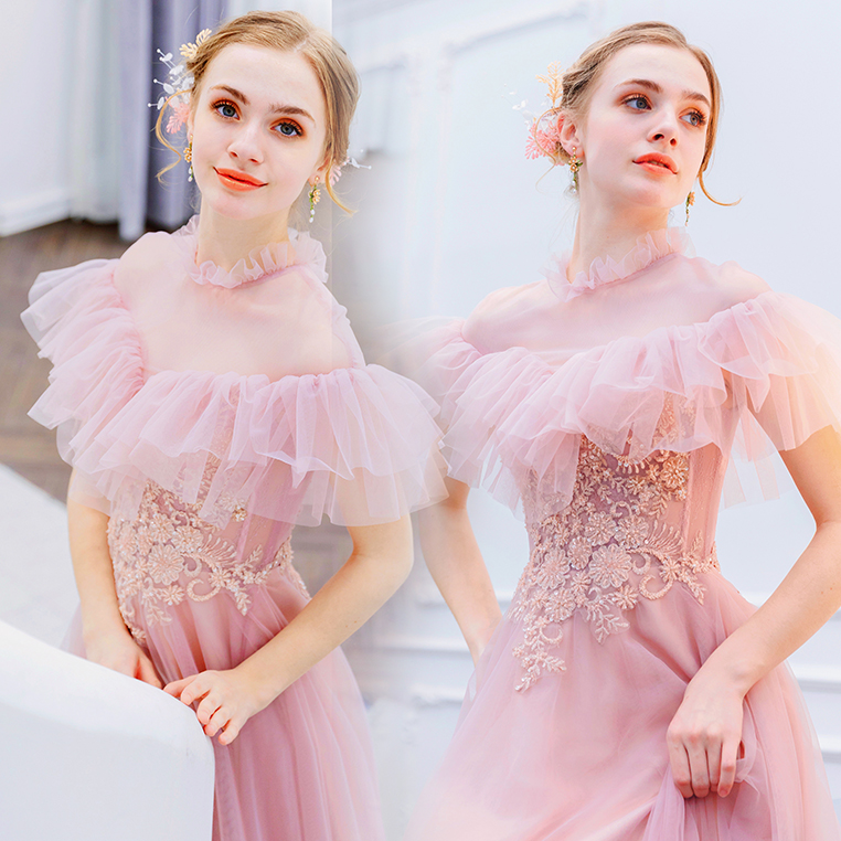 DL114 **พรีออเดอร์** ชุดออกงานสีชมพู ชุดราตรี เดรสยาวออกงาน (Night party dresses) ชุดไปงานแต่งงานสวยๆ "ธีมสีชมพู"